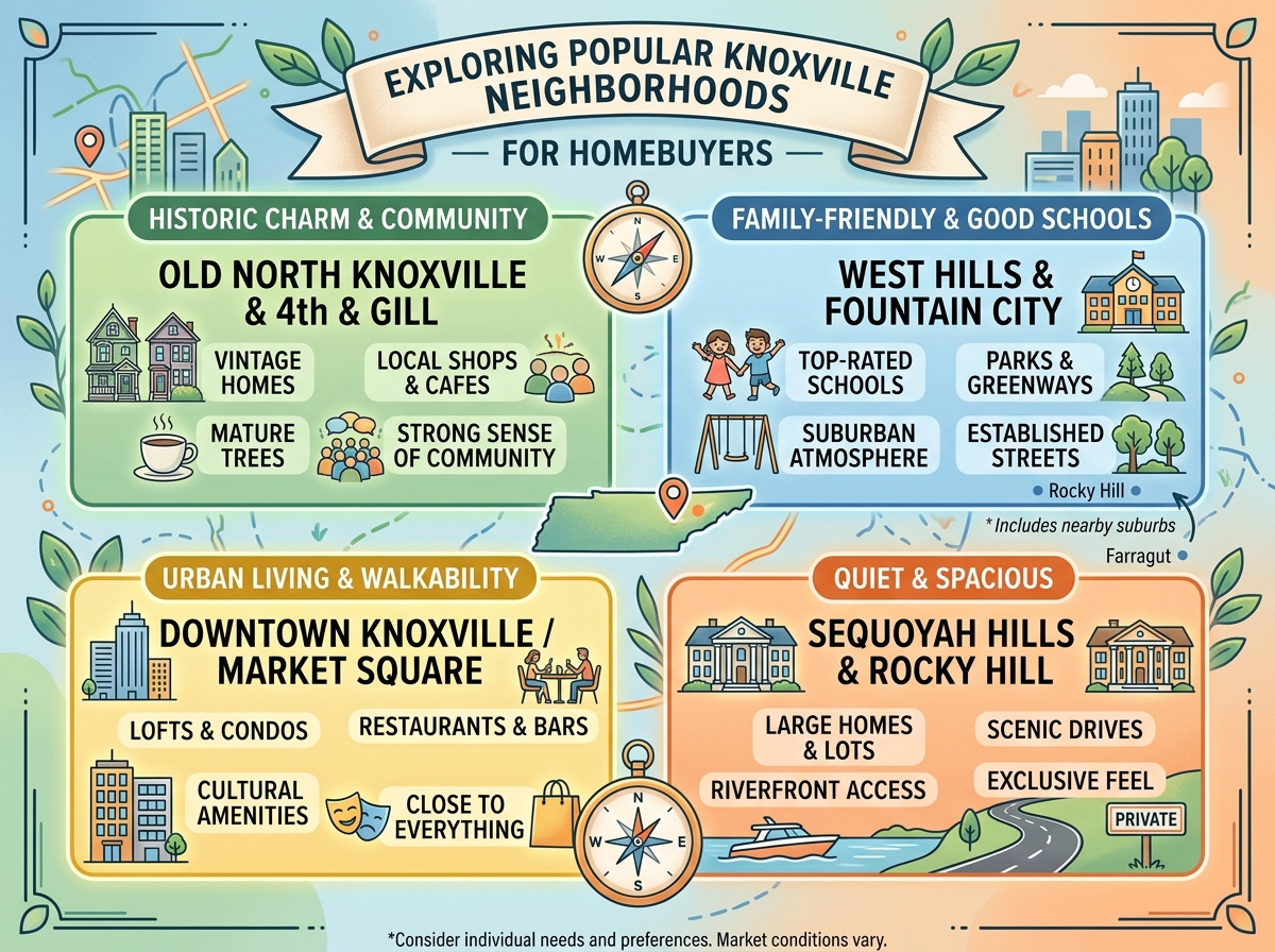 Explore the best neighborhoods in Knoxville, TN for homebuyers. From historic Sequoyah Hills to family-friendly Farragut, find your perfect home today!